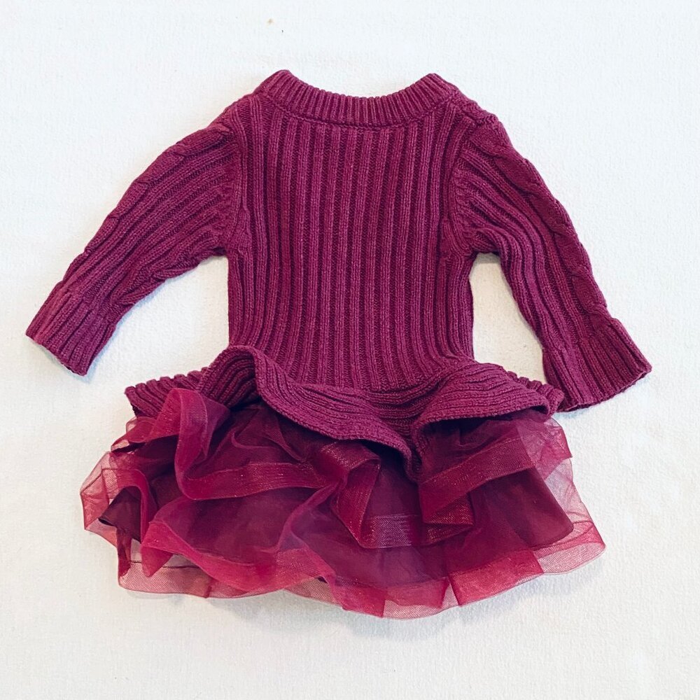 Bonnie Baby dress Girls 12 Months burgundy polyester ruffle crinoline holiday - Picture 4 of 6